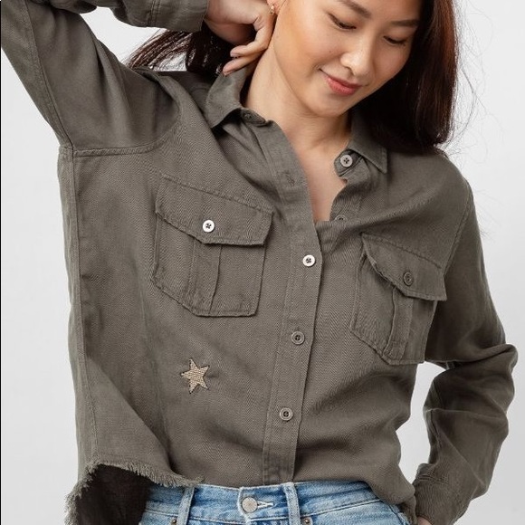 Rails Loren Olive Gold Star Embroidery Button Down Shirt - Picture 11 of 15